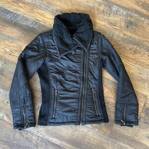 Women's prAna Diva Asymmetrical Zip Jacket in Black Sherpa Lined (XS)
